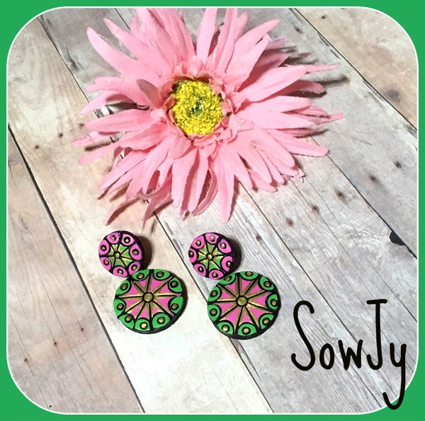 Very Light Weighted terracotta Chakra Design Earrings- Pink and Light Green Shade!!!