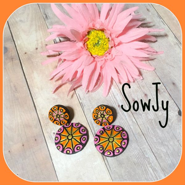 Very Light Weighted terracotta Chakra Design Earrings- Orange and Pink Shade!!!