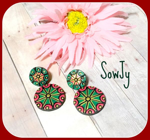 Very Light Weighted terracotta Chakra Design Earrings- Red and Green Shade!!!