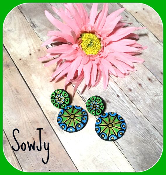 Very Light Weighted terracotta Chakra Design Earrings-Light Blue and Light Green Shade!!!