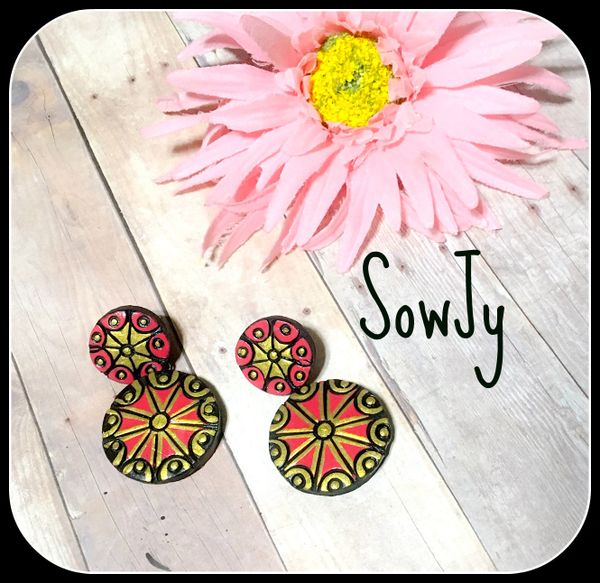 Very Light Weighted terracotta Chakra Design Earrings- Red,Black and Gold Shade!!!