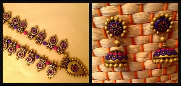 Antique Terracotta Golden Haaram Set with Purple and Pink Colors!!!!