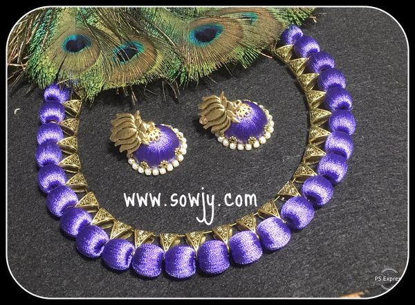 Lovely and Trendy Silk Thread Necklace and Jhumkas in Purple Shade!!!