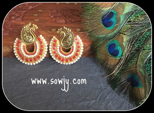 Lovely Grand Peacock Chaandbali Earrings with Red Stones!!!!