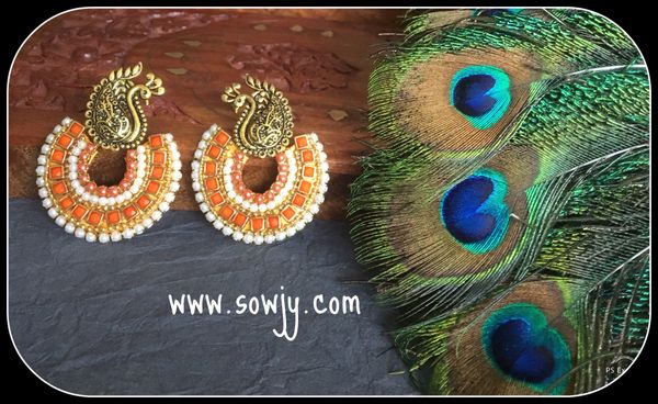 Lovely Grand Peacock Chaandbali Earrings with Orange Stones!!!!