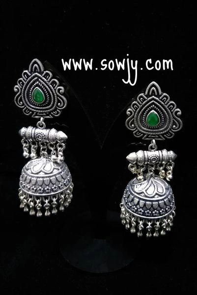 Grand Designer Oxidised Green Stone XL Sized Jhumkas!!!!