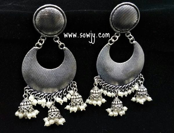 XL SIZE Grand Ghungroo Long Earrings- WHITE Shade!!!!