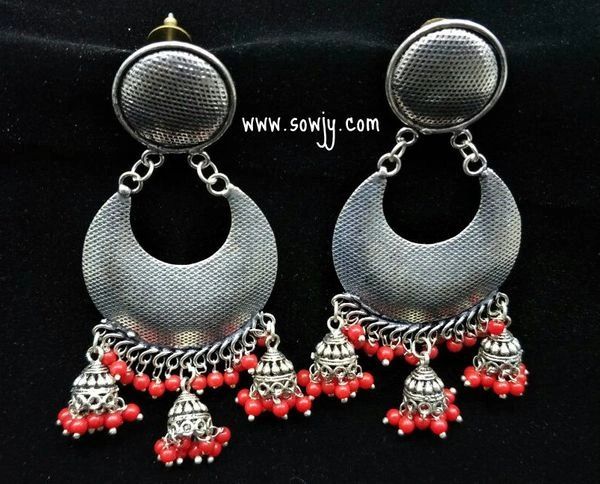 XL SIZE Grand Ghungroo Long Earrings- RED Shade!!!!