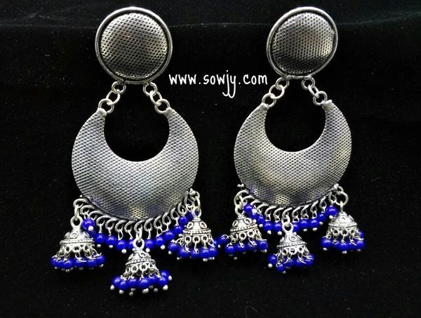 XL SIZE Grand Ghungroo Long Earrings- Blue Shade!!!!