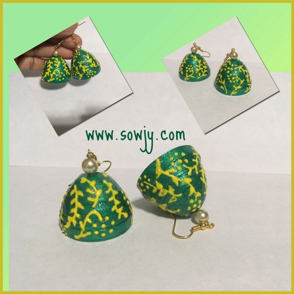 Lovely Designer Metallic Green and yellow Floral Jhumkas!!!