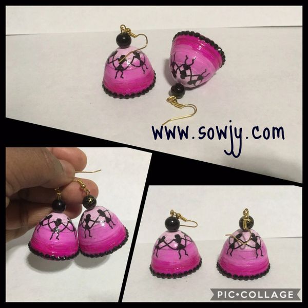 Pink and Black Warli Jhumkas!!!