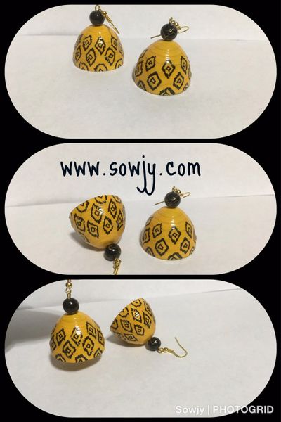 Yellow and Black Ikkat Pattern Jhumkas!!!