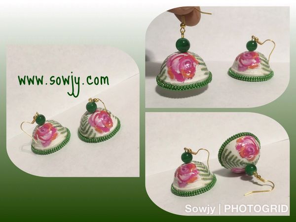 Lovely Rose Jhumkas in Pink and Green Combo!!!