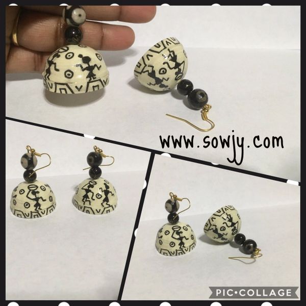 Offwhite and Black Designer Warli Pattern Jhumkas!!!