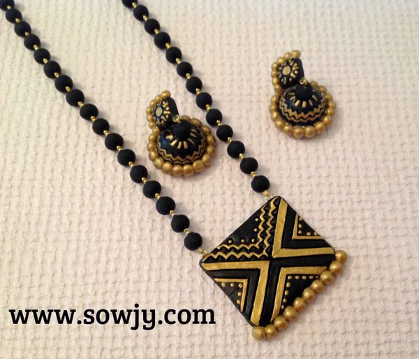 Simple Black and Gold Suare pendant Set with Jhumkas!!!!