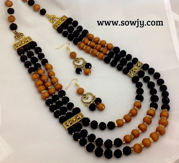 Triple Layered Long Haaram in Black and Gold Combo!!!!
