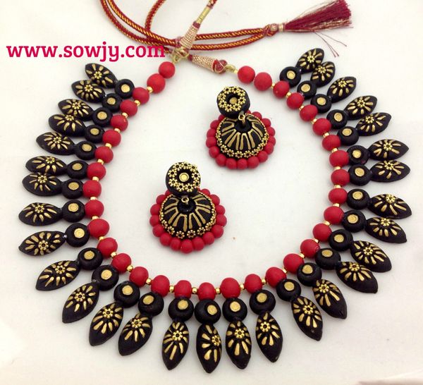 Black and Red Choker with Adjustable rope and Jhumkas!!!!!