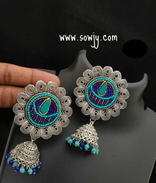 Very Big XL Size Stud Beaded Jhumkas in Blue and Green!!!!