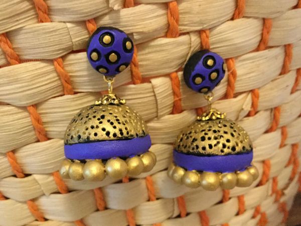 Terracotta Gold and Purple Medium Sized Jhumkas!!!!