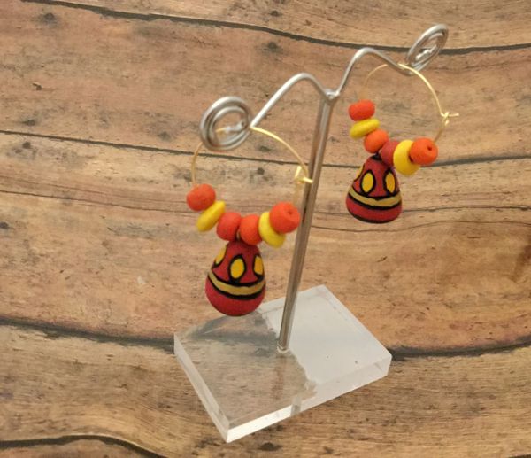 Small Sized Jhumkas IN Earrings Hoops -Red and Yellow !!!!