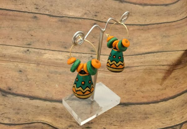 Medium Sized Jhumkas In Green and Orange- Hoops!!!!