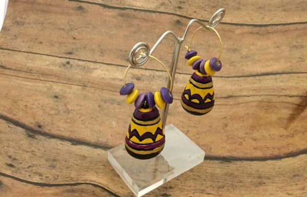 Medium Sized Jhumkas In Purple and Yellow-Hoops!!!!!