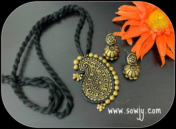 Maanga Pendant In Black and Gold SHades with Jhumkas in a Long Black Rope!!!