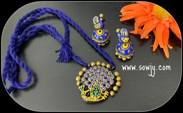Lovely Blue Peacock Pendant and Jhumkas In Ink Blue SHades!!!!