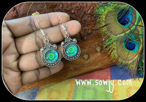 Shades of Green Mandala Design Oxidised Earrings!!!