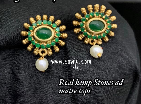Antique Golden Floral Studs With Emerald Stones!!!