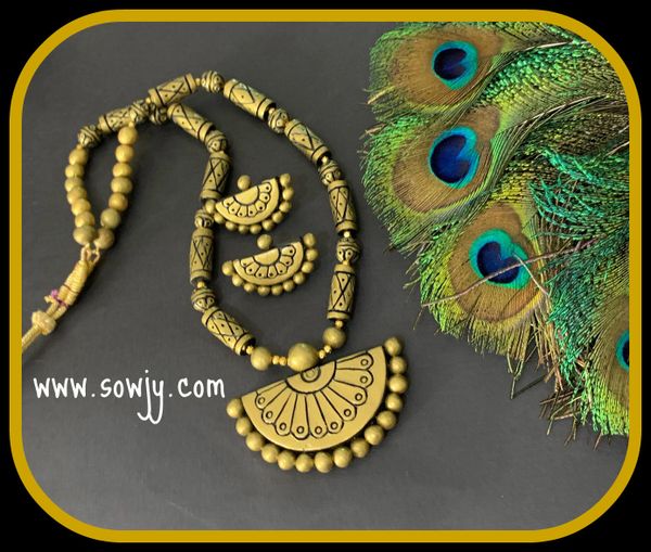 Semi-Circle Designer terracotta Pendant and Studs with Full Designer Beads- ALL GOLD!!!!