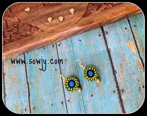 Light Green and Blue Sunflower Earrings!!!!