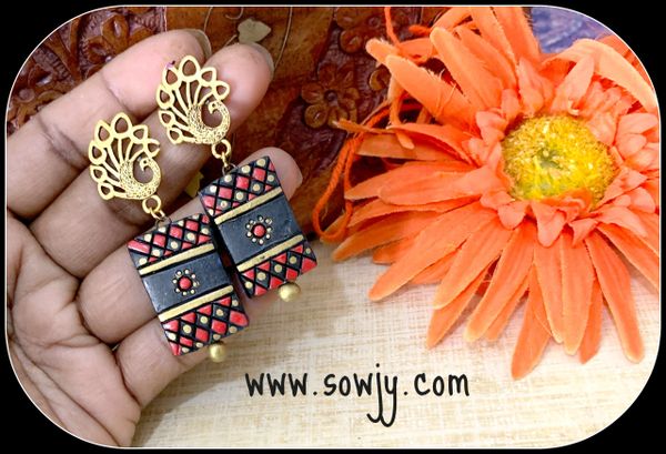 Black and Red Peacock Studded Terracotta earrings!!!!!