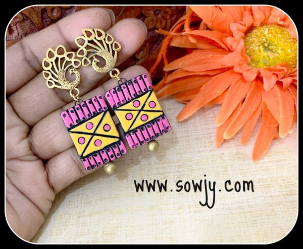 Peacock Studded Terracotta earrings- Pink and Yellow Shades!!!