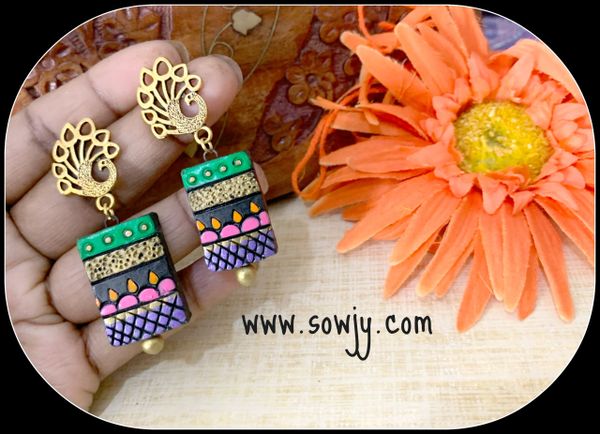 MultiColor Terracotta Earrings with peacock Studs!!!!