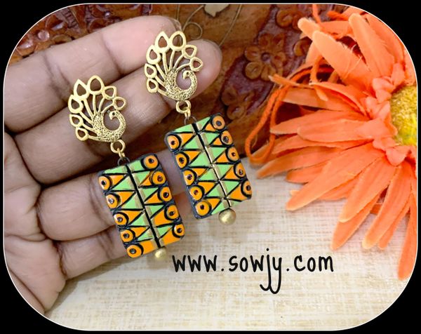 Green and Orange Designer Terracotta Earrings!!!
