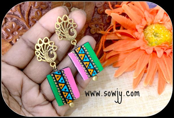 Terracotta earrings with peacock Studs-Multi-Color!!!!