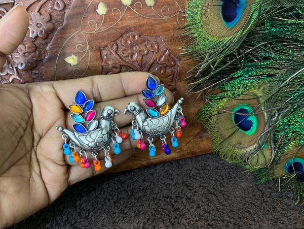 MultiColored Oxidised Bird Earrings!!!!