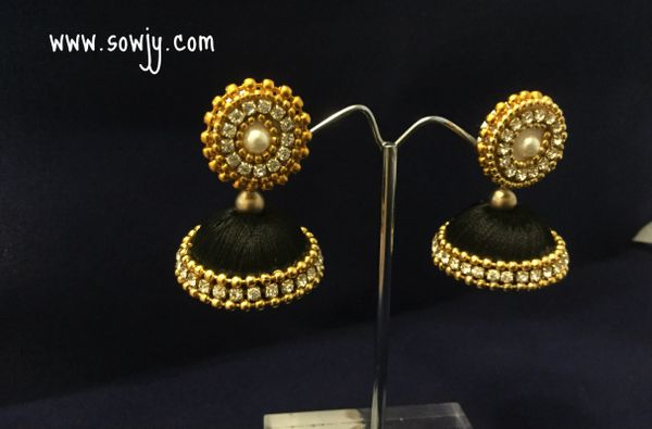 Silk Thread Jhumkas in Black- Size-Medium!!!!