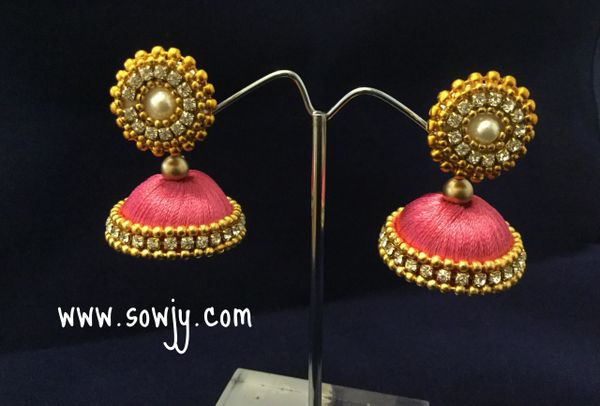 Silk Thread Jhumkas in Pink - Size-Medium!!!!