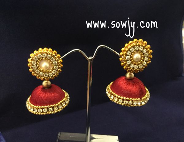 Silk Thread Jhumkas in Red - Size-Medium!!!!