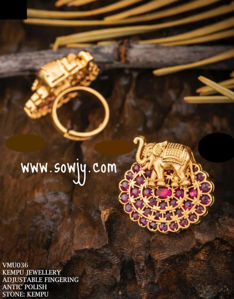 Xl Size Lovely Elephant Designer Gold Adjustable Finger Ring-Ruby STone!!!