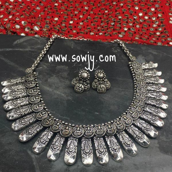 Lord venkateshwara Face Oxidised Grand Necklace with Matching Studs!!!