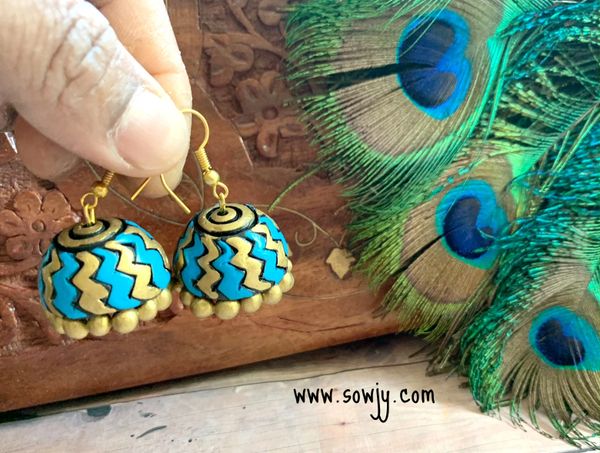 Light Blue Shaded Zig Zag Design Hanging Medium Size Jhumkas!!!