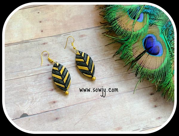 Leaf Shaped Daily Wear Terracotta Earrings- Black and Gold!!!