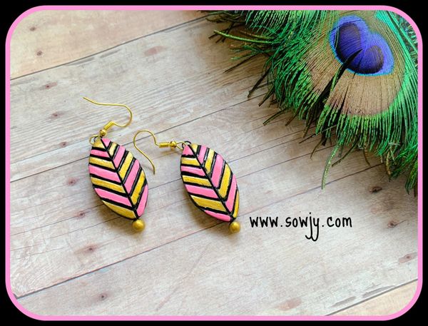 Leaf Shaped Daily Wear Terracotta Earrings- Pink and Gold!!!