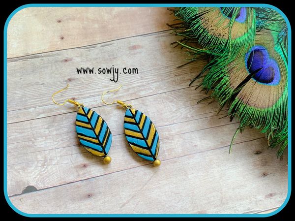 Leaf Shaped Daily Wear Terracotta Earrings- Light Blue and Gold!!!