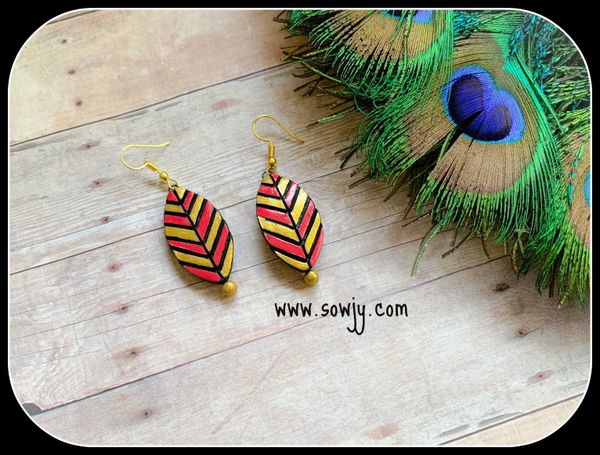 Leaf Shaped Daily Wear Terracotta Earrings-Red and Gold!!!