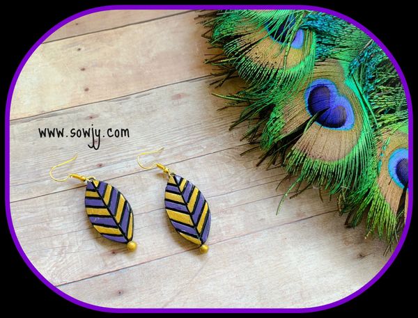 Leaf Shaped Daily Wear Terracotta Earrings Purple and Gold!!!