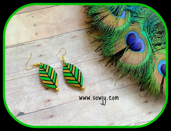 Leaf Shaped Daily Wear Terracotta Earrings -Light Green and Gold!!!